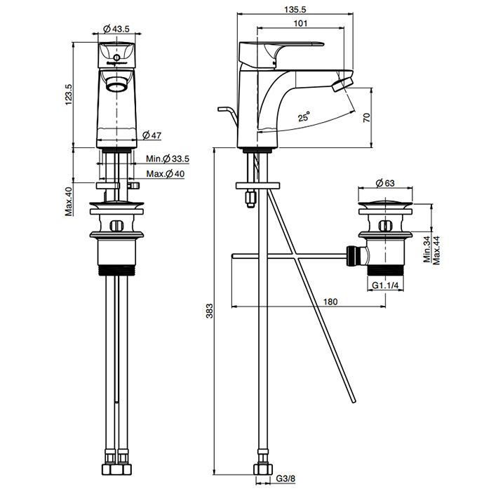 Fima Carlo Frattini Serie 22 Cмеситель для раковины, на 1 отв., с донным клапаном, цвет: чёрный матовый Fima Carlo Frattini Serie 22 Cмеситель для раковины, на 1 отв., с донным клапаном, цвет: чёрный матовый
