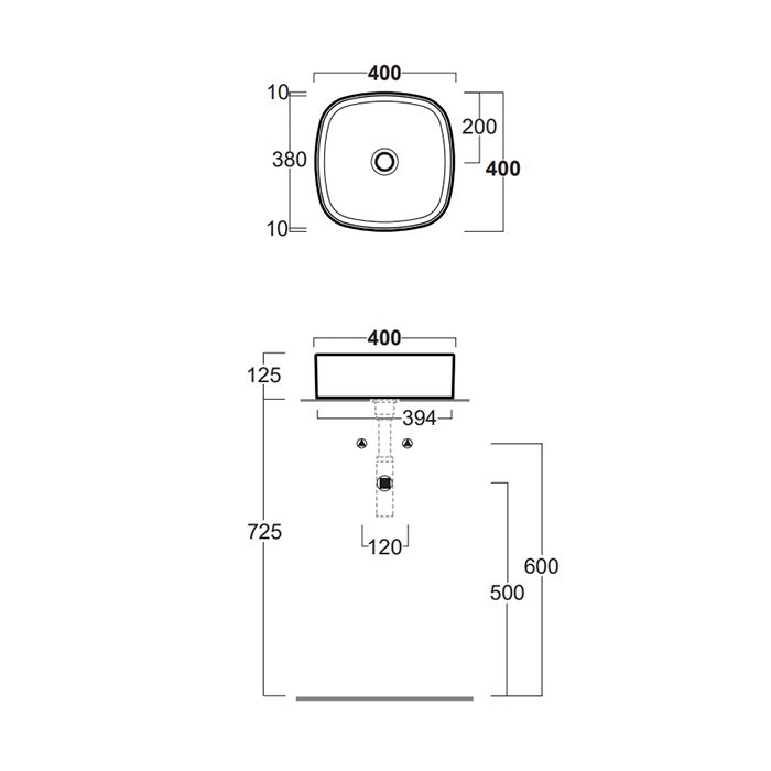 SIMAS FORIU Раковина квадратная накладная 40x40x13 см, без отв под смеситель,цвет белый
