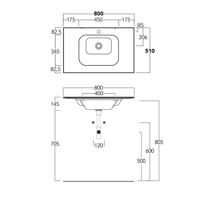 SIMAS WAVE Раковина на столешницу  80x50xh14,5 см, с 1 отв под смеситель,цвет белый