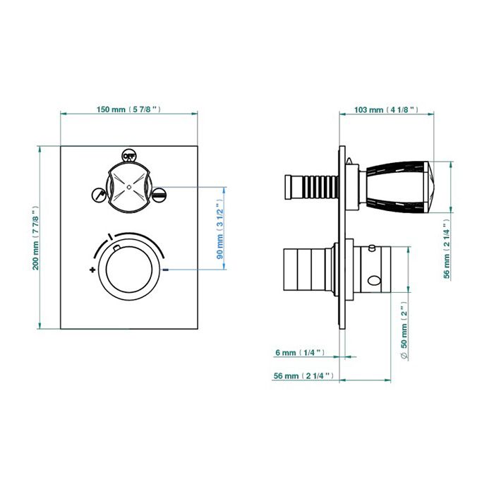 THG PORCELAIN BLANCHE DECOR PLATINE Смеситель для душа встраиваемый, термостатический, с переключателем на 2 потока, внешняя часть, цвет хром