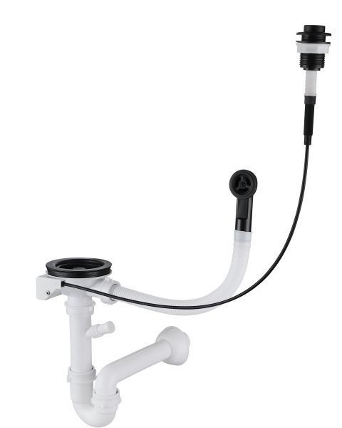 GRANFESTСифон одинарный 3 1/2" черный  п/авт с круглым переливом и отводом  арт. GF-