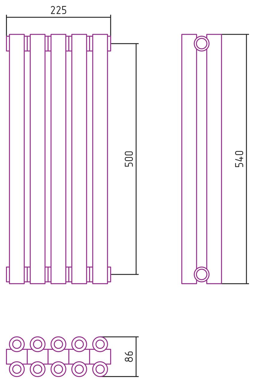 Отопительный радиатор ЭСТЕТ-00 н/ж 500х225 / 5 сек (Без покрытия)