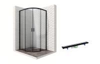 Душевой уголок Ambassador Queen Black 11011201-PR1, полукруглый, линейный трап, 90х90