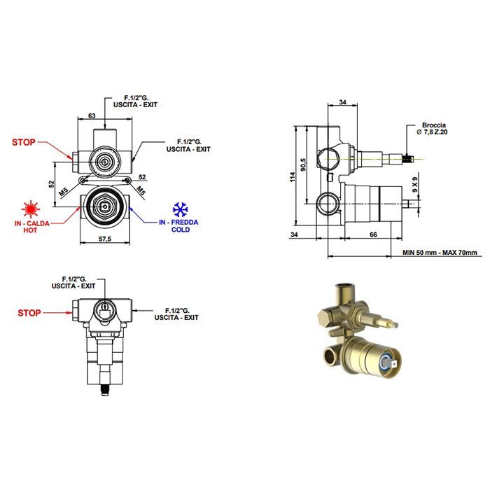 BONGIO LINEA Встраиваемая часть настенного однорычажного смесителя с переключателем на 2 положения, артикул 09653