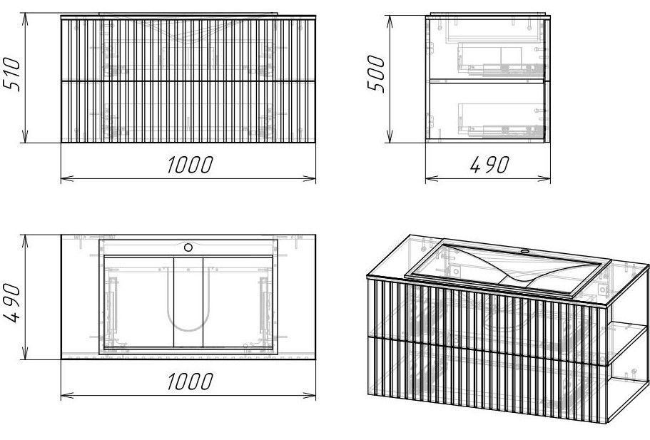 Тумба подвесная "Дэрри 100", бетон / цемент, Pulsus 70