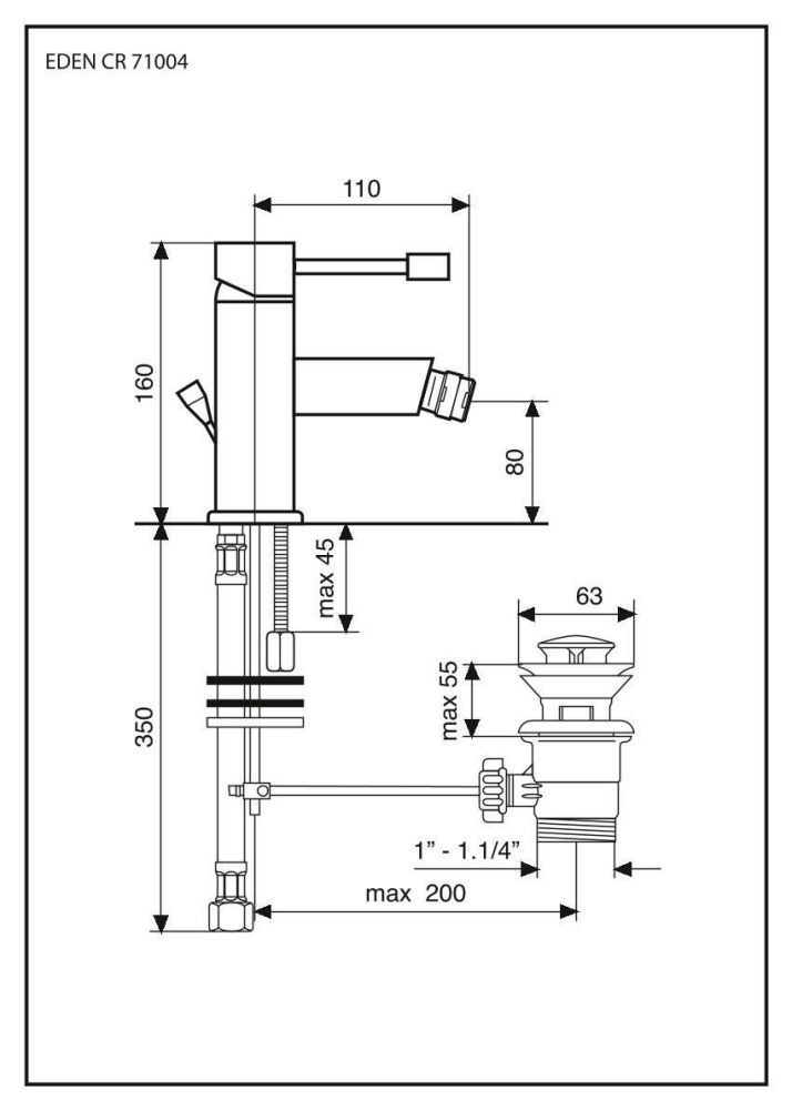 Emmevi Eden, однорычажный смеситель для биде с донным клапаном, цвет хром