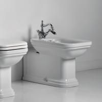 Kerasan Waldorf Биде напольное пристенное удлиненное ''Prolungato'' 65х37см с 1 отв. под смеситель, белое, цвет заглушки - хром