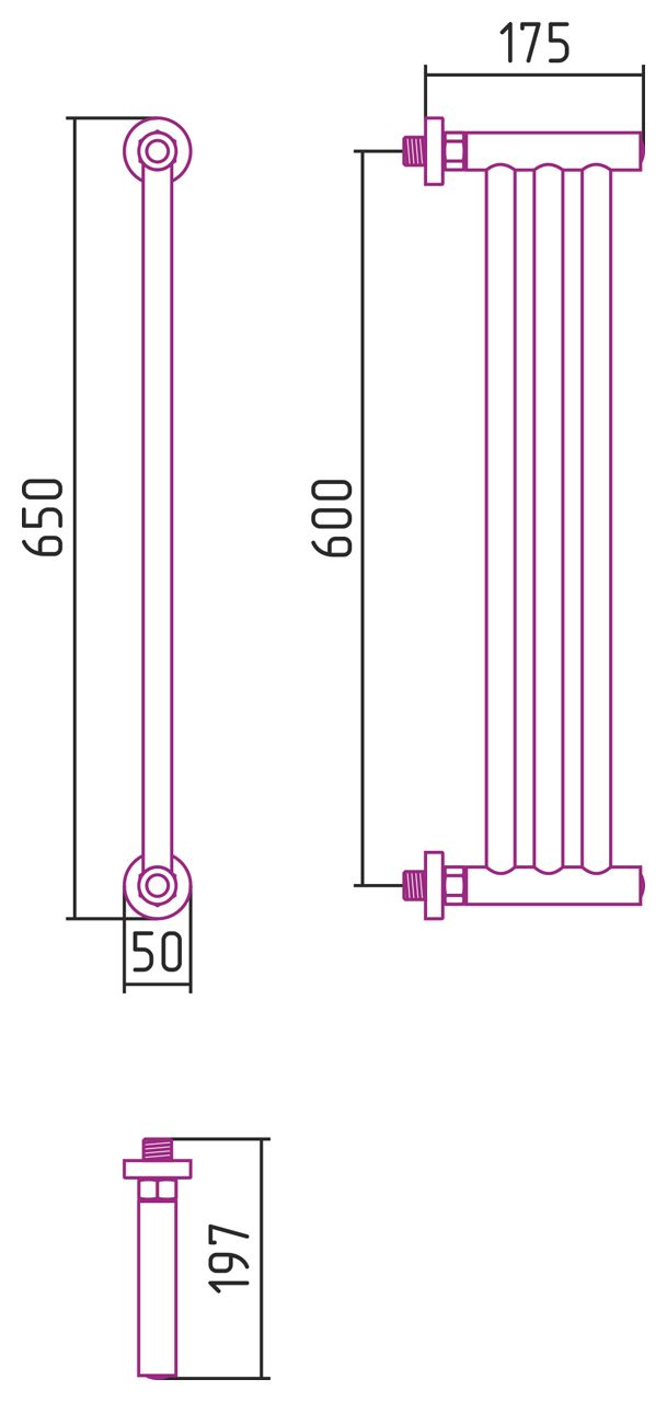 Полотенцесушитель водяной "Хорда ПП" 600х195 (БЕЛЫЙ)