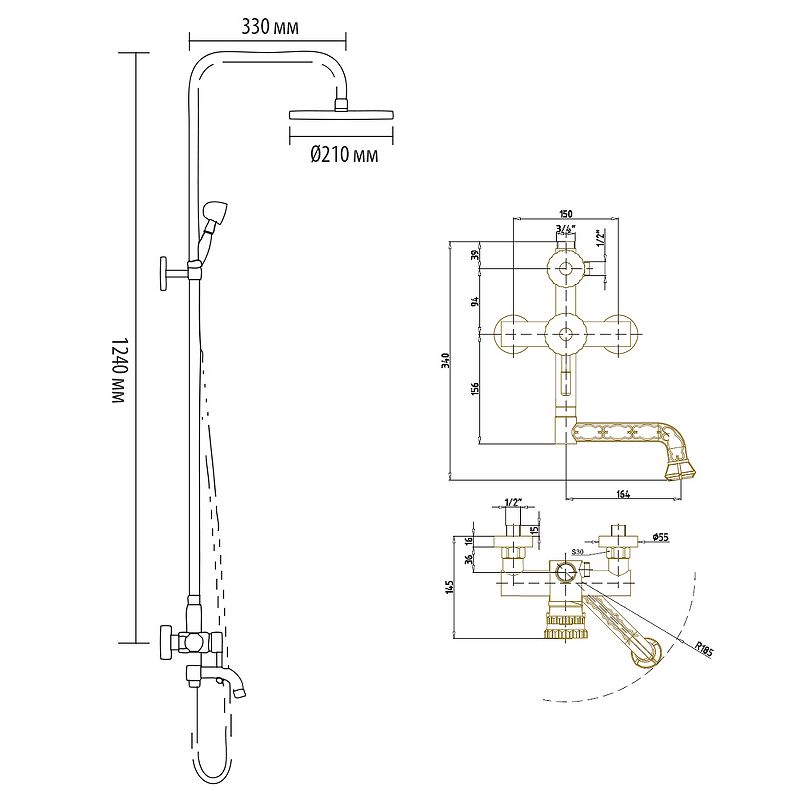 Душевая система Bronze de Luxe Windsor 10120PF Бронза