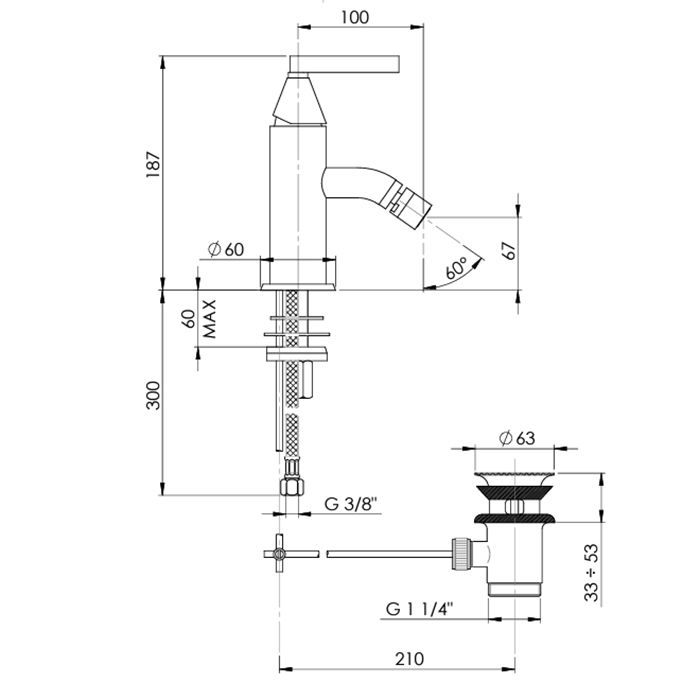 Nicolazzi Flag  Смеситель для биде , с донным клапаном , цвет хром