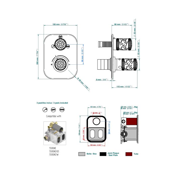 THG Встраиваемая часть термостатического смесителя, с переключателем на 2 положения