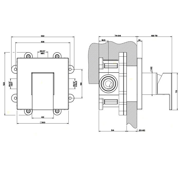 Gessi Rettangolo Встраиваемый однорычажный смеситель, без излива(внешние части), цвет: хром