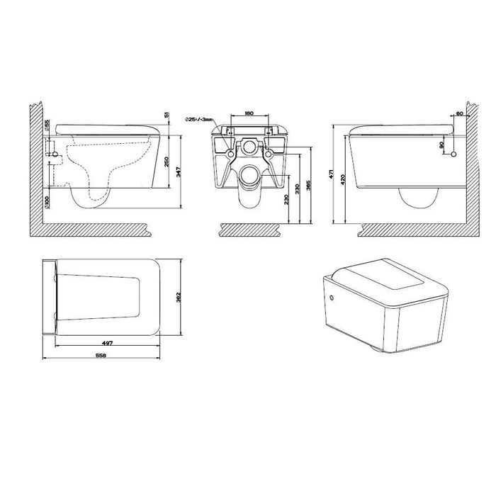 GESSI Унитаз подвесной 558х362 мм., в комплекте с крышкой-сиденьем с механизмом Soft Close, фурнитура хром, цвет белый глянцевый