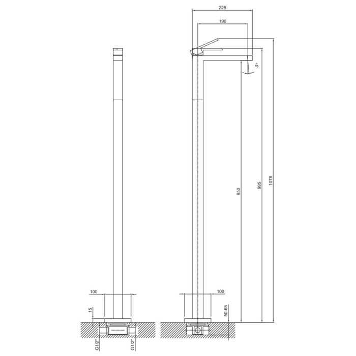 Fantini AR/38 Смеситель для раковины, напольный, без донного клапана, излив 190мм, (наружняя часть) цвет: хром