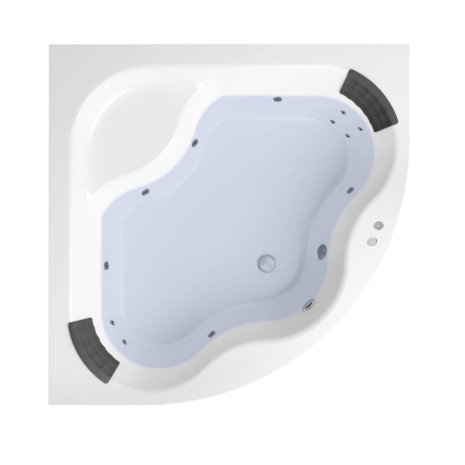 Гидромассажный комплект 4 в 1 Lavinia Boho Aveo 36171H00, акриловая ванна 140x140 см, каркас с монтажным набором, подголовник, гидромассаж