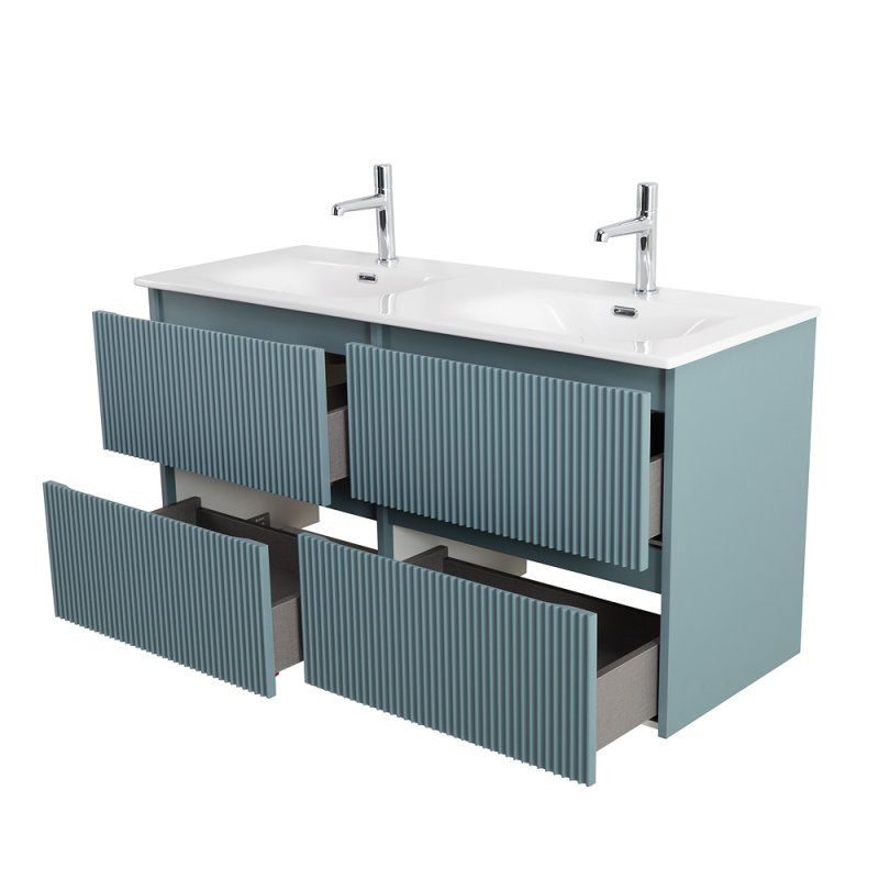 UNO База под раковину подвесная с фрезерованными ручками по всей длине фасада с четырьмя выкатн. ящ., Голубой Матовый, 1200x455x608, UNO-1200-4C-SO-AO, артикул UNO-1200-4C-SO-AO
