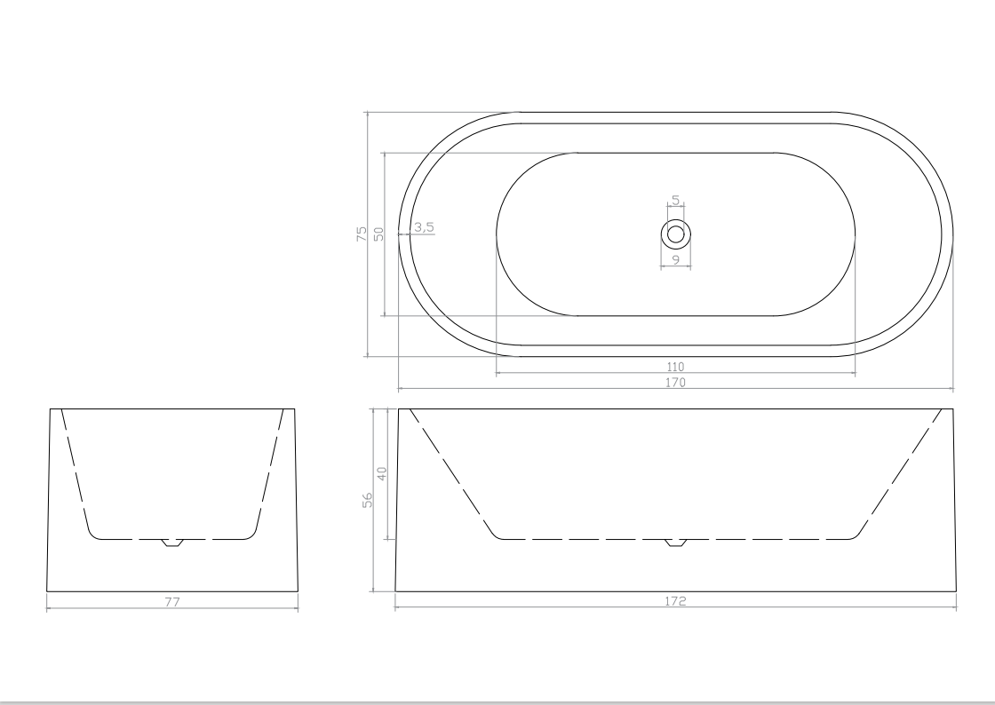 Ванна CEZARES акриловая отдельностоящая Cerutti SPA (1700x750x560)