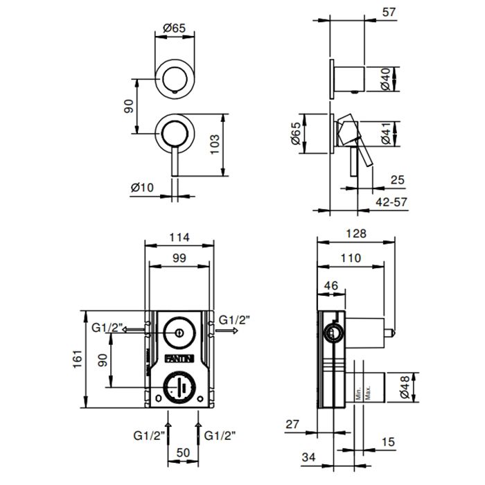 Fantini NOSTROMO Встраиваемый Смесители для душа наружная часть, отделка Матовая натуральная сталь