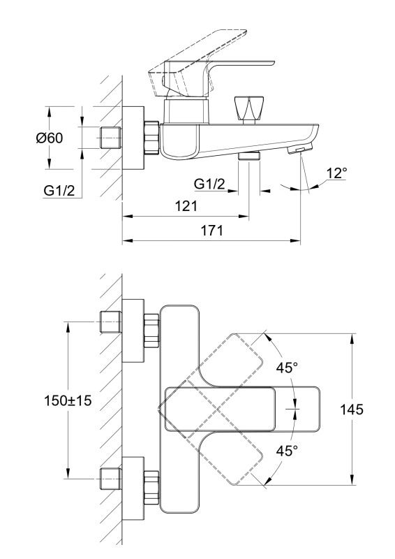 Смеситель для ванны Cersanit GEO однорычажный (63040), артикул 63040