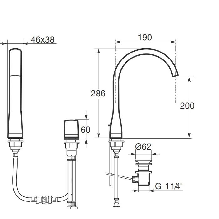 ARMANI ROCA ISLAND Смеситель для раковины на 2 отверстия, с хромированным донным клапаном, цвет Greige