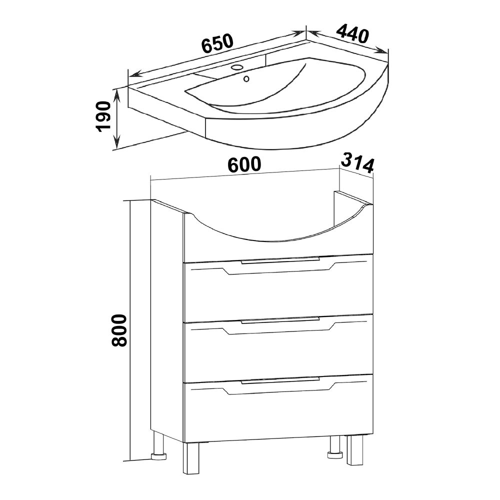 Тумба Runo Верона 65 под умывальник 00000000438 (Элеганс 65) (00000001145), артикул 00000001145