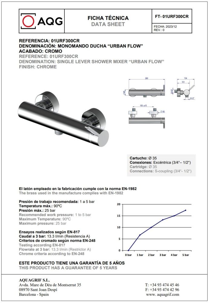 AQG Urban Flow, однорычажный смеситель для душа c набором для душа, цвет хром