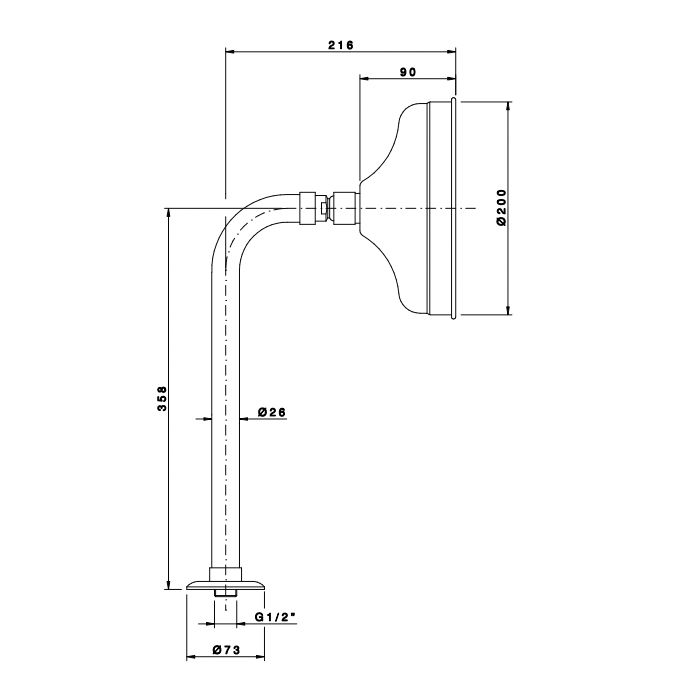 Nicolazzi Doccia Верхний душ Ø 200 мм., в комплекте с настенным держателем, цвет Polished Nickel