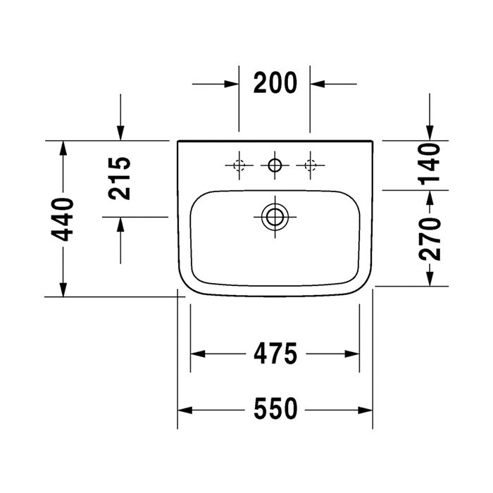 Duravit DuraStyle Раковина  медицинский Med,без перелива, с 1 отврстием под смес., 550x440мм, Цвет: Белый