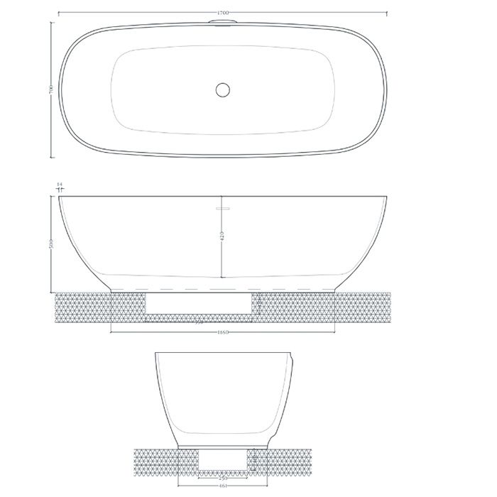 Artceram HOOP Ванна отдельностоящая из искусственного камня Livingtec 170х70х50 см, со слив-переливом (с сифоном ACA066), цвет белый глянцевый