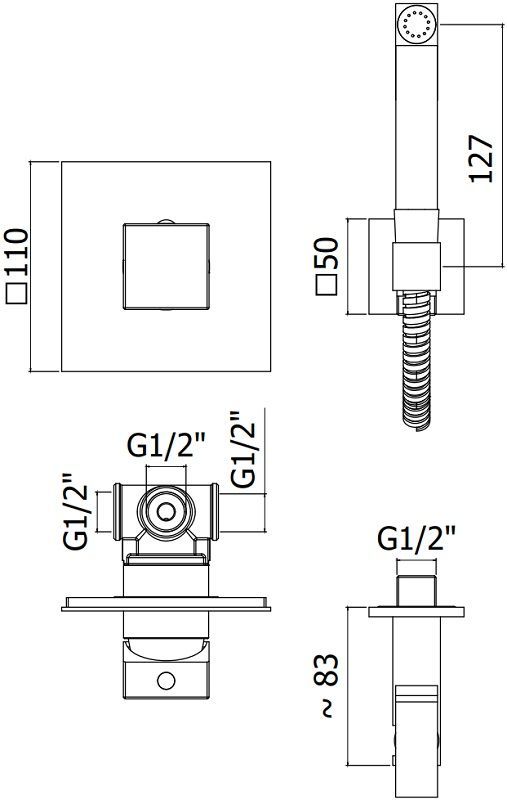 Смеситель с гигиеническим душем Paffoni KITDUP112NO (с внутренней частью)