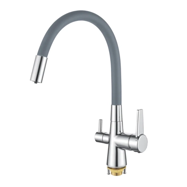 Смеситель для кухни с гибким изливом и подключением фильтра Shevanik S668, хром/серый