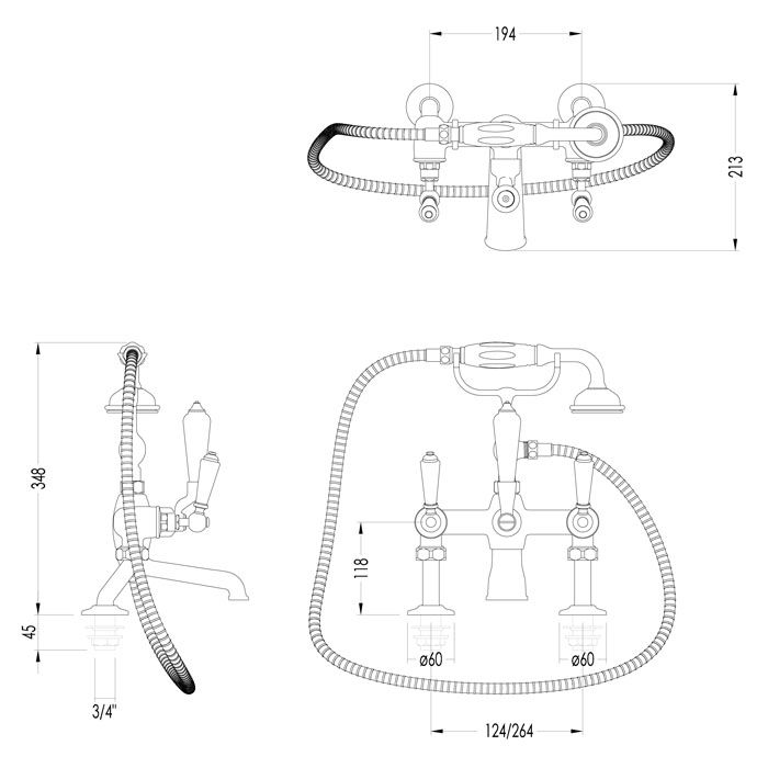 Devon Dandy Смеситель для ванны, монтаж на бортик ванны, с лейкой и шлангом, цвет: светлое золото, артикул MARF40B
