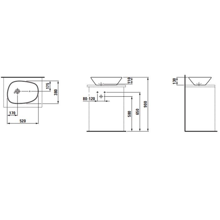 Laufen Palomba Раковина-чаша 520х380х130мм без перелива, без отв. под смеситель, с покр. LLC, цвет: белый