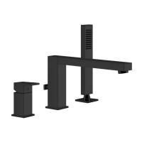 Gessi Rettangolo Смеситель для ванны на 3 отверстия, с переключателем, изливом 195мм и ручным душем, цвет: черный