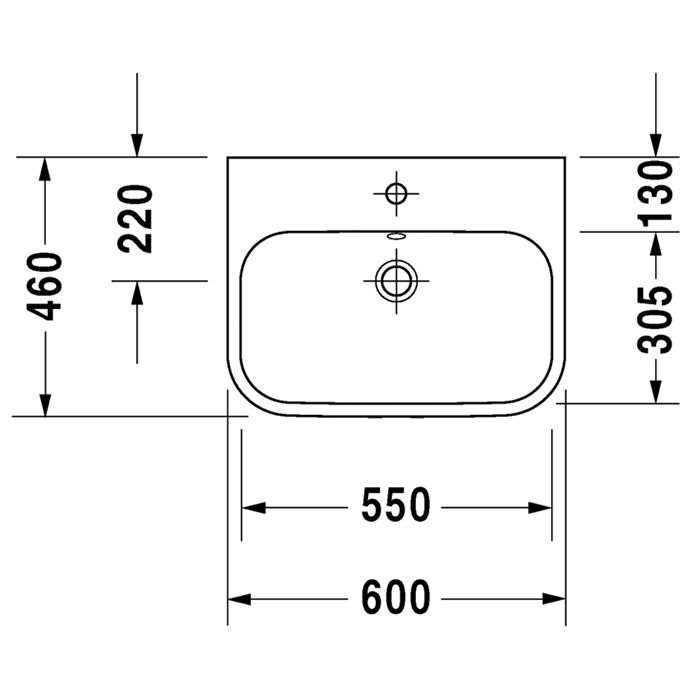 Duravit Happy D.2 Раковина шлифованный вариант, с перел., без отв. под смес., задняя стенка неглазурованная, включая крепление, вкл. заглушку для пере