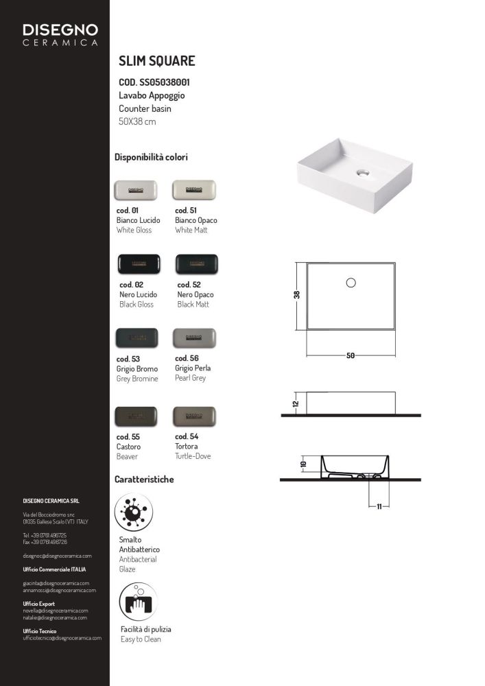 Disegno ceramica Slim, накладная прямоугольная раковина 50х38хh12 см, цвет beaver, артикул SS05038055