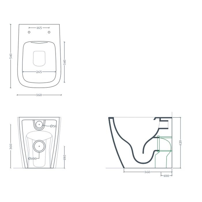 ARTCERAM A16 Унитаз напольный ТУРБО СМЫВ THE REEL 36х52 см, цвет черный матовый/покрытие Saniglaze