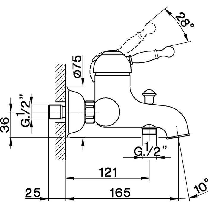 CISAL Arcana Royal Смеситель однорычажный настенный для ванны/душа, цвет бронза
