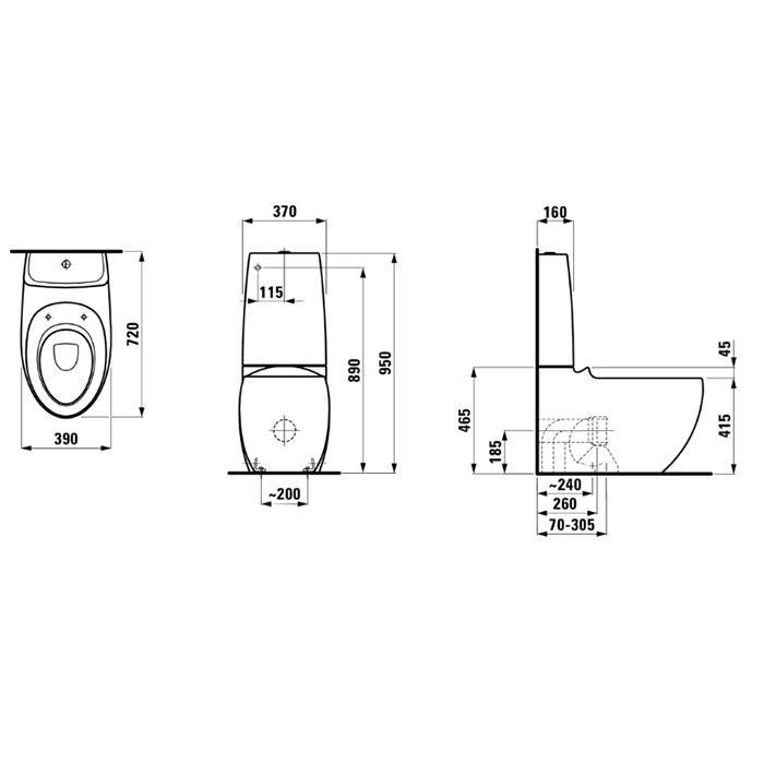 Laufen Alessi One Унитаз-компакт приставной 720х390х460мм, комбин, выпуск универсальный, с покр. LLC, цвет: белый
