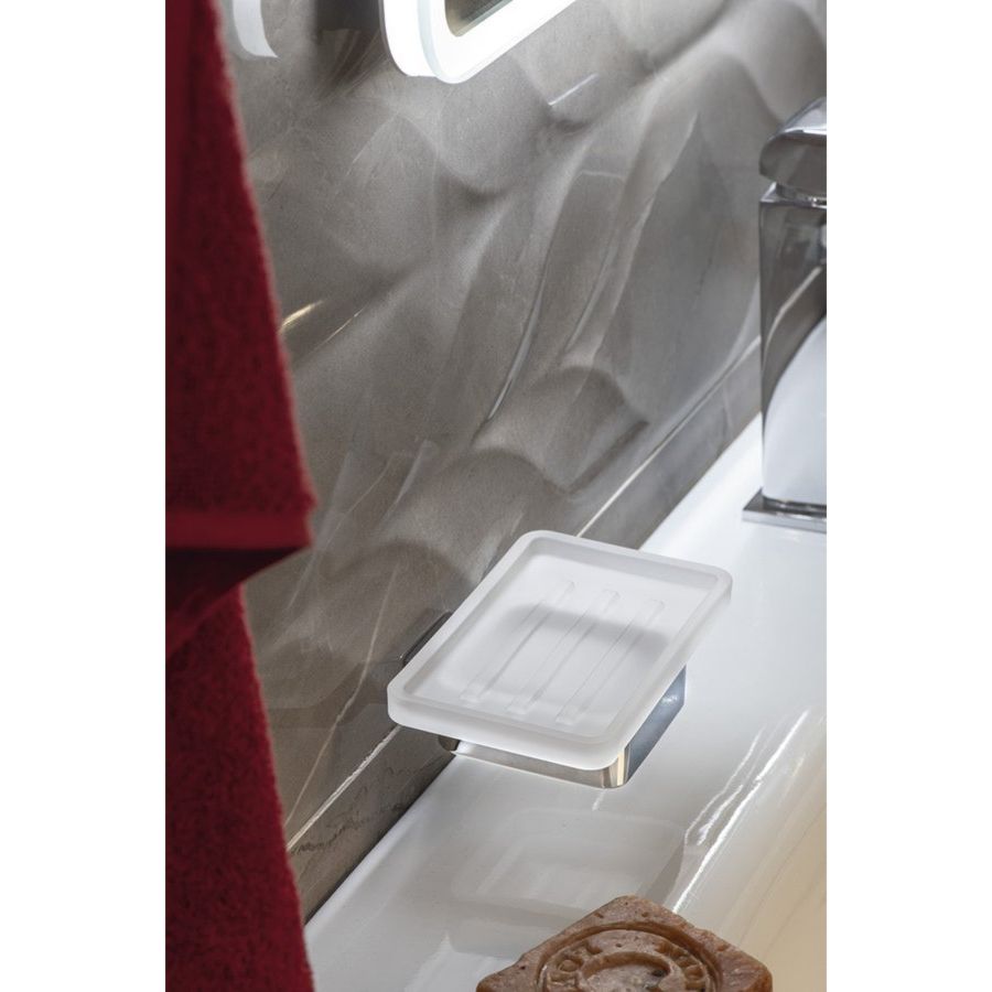 Мыльница EVEREST стеклянная, с хромированным держателем, 12,5x3,5x9 см, Sapho, артикул 1313-47