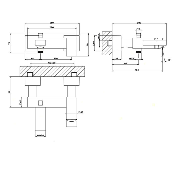 Gessi Rettangolo Смеситель однорычажный для ванны с автоматическим переключателем ванна/душ, цвет: хром