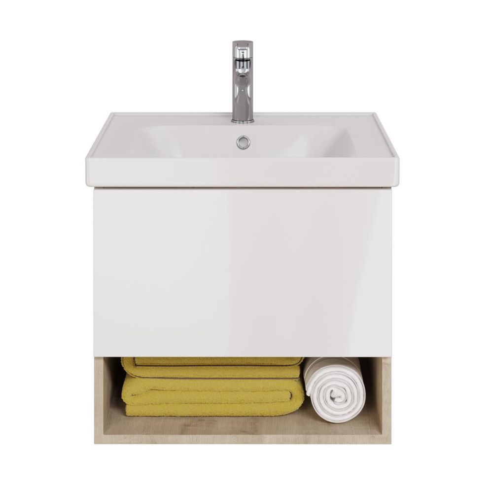 Тумба с раковиной подвесная Dreja Perfecto 60 см, дуб эврика/белый, артикул 99-0811-com