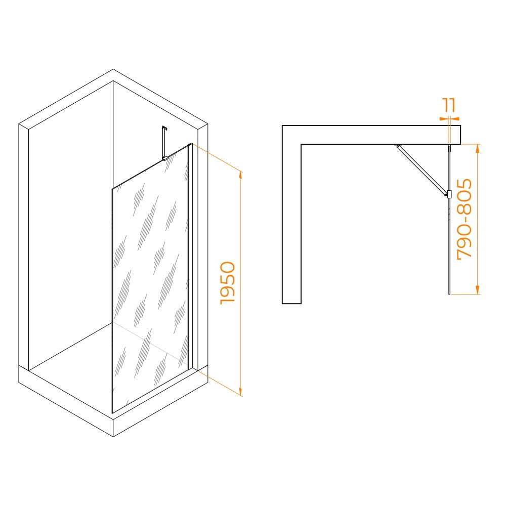 Душевая перегородка RGW WA-102 (Матовое-Сатинат, 800)