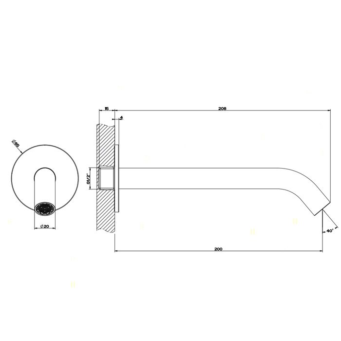 GESSI 316 Настенный излив 200мм на 1/2”, комбинируемый с удаленным управлением (не входит в комплект), цвет: steel brushed