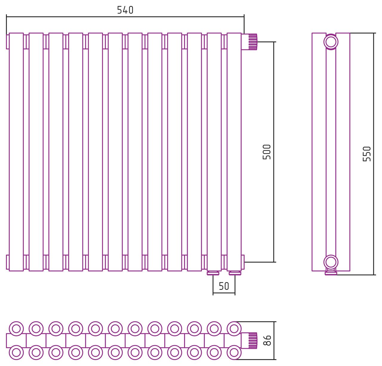 Отопительный радиатор ЭСТЕТ-00 н/ж EU50 500х540 / 12 сек (ЗОЛОТО)