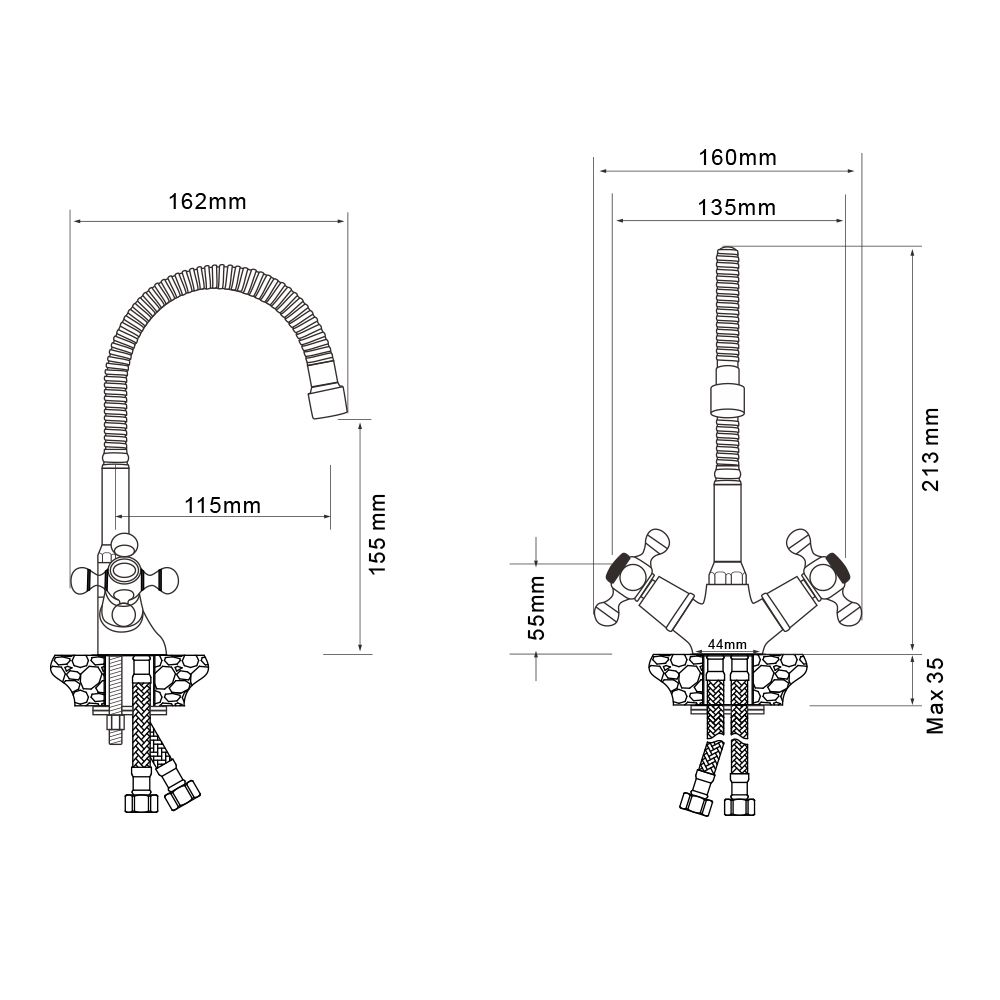 Смеситель для кухни с гибким изливом WesnaArt RASSVET, RAS02-180, хром, артикул RAS02-180