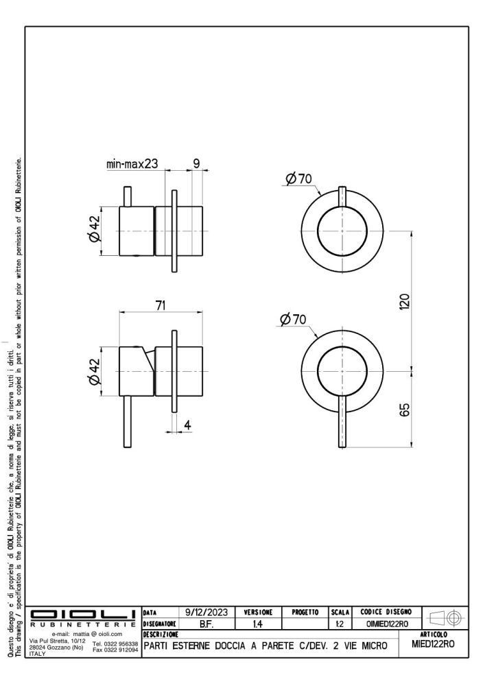 Oioli Micro, встраиваемый в стену смеситель для душа на 2 потребителя, без вн/ч OIPIVA35008B, цвет брашированный никель C54