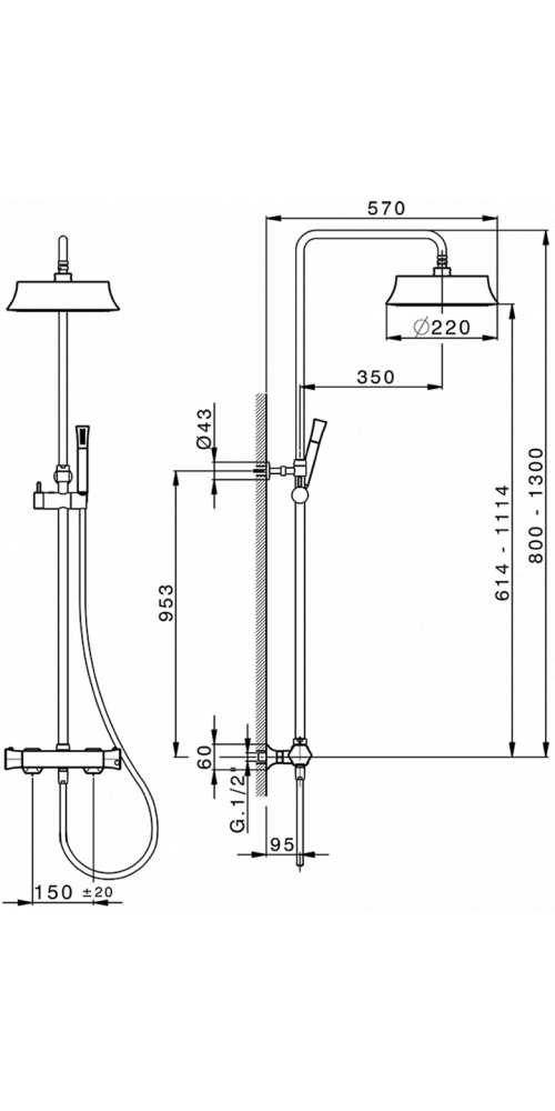 CISAL Cherie Душевой комплект: термостатический смеситель, стойка с верхним душем, лейка+шланг, цвет золото