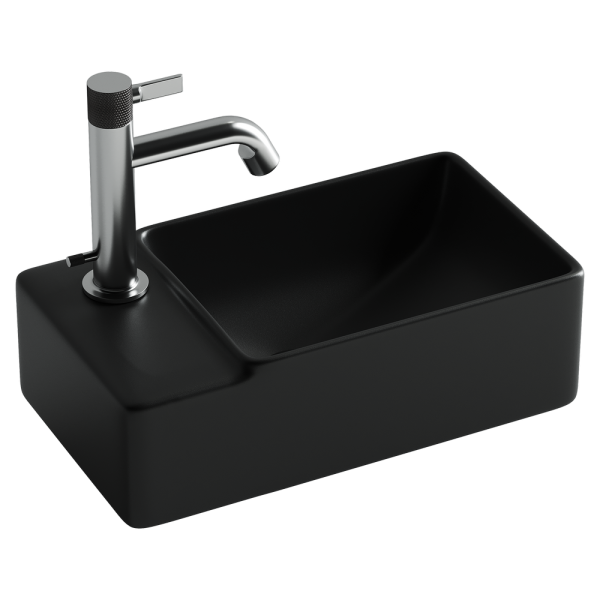 Умывальник подвесной прямоугольный (чаша справа, отверстие под смеситель слева) цвет черный матовый Элемент (Element) 395x220x125мм