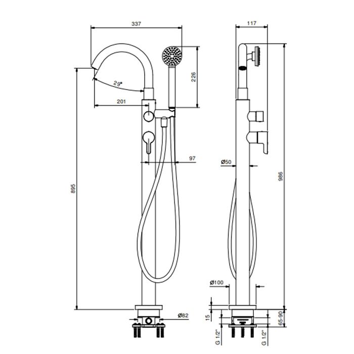 Fantini Icona Classic Смеситель напольный для ванны с ручной лейкой, цвет: Matt British Gold PVD